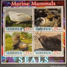 Sellos: LIBERIA 2005 SHEET USED MNH FAUNA MAMIFEROS SEALS FOCAS PHOQUES FOCHE SEEHUNDE MARINE LIFE. Lote 361672590