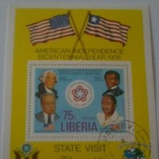 Sellos: LIBERIA 1975 SHEET USED MNH BICENTENARIO INDENPENDENCIA DE AMERICA USA INDEPENDENCE PRESIDENTES. Lote 365176851