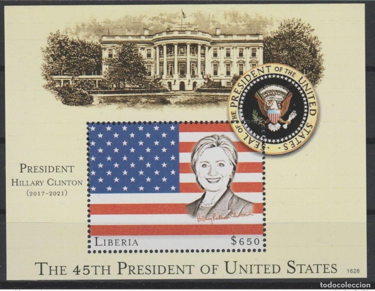 Briefmarken: Liberia 2016 mayo. Bl.754 (NO PUBLICADO) Hillary Clinton presidenta de EE. UU. Casa Blanca.
