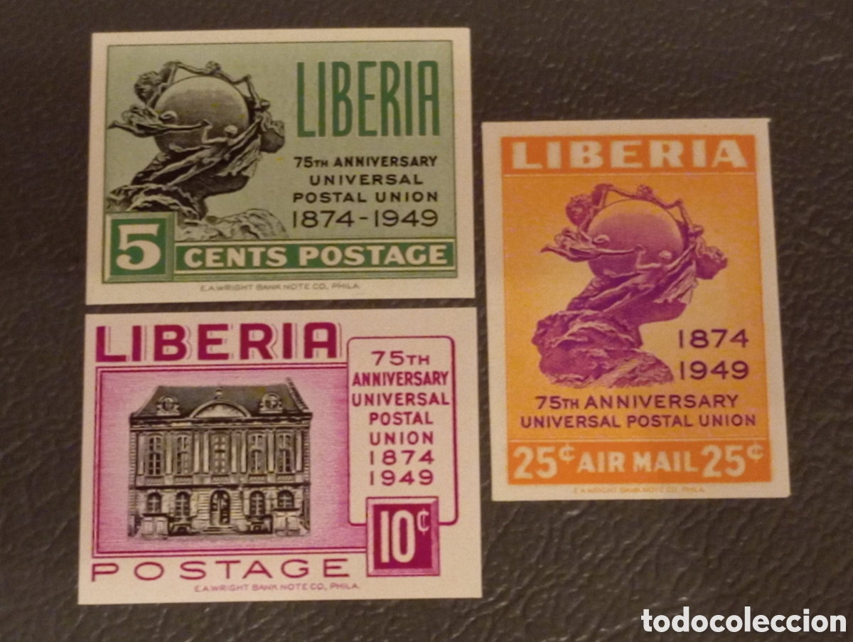 Sellos: 1950 Liberia - Conjunto 75 Aniversario UPU - Cat. Scott #330-331, C67 - MNH Imperforado