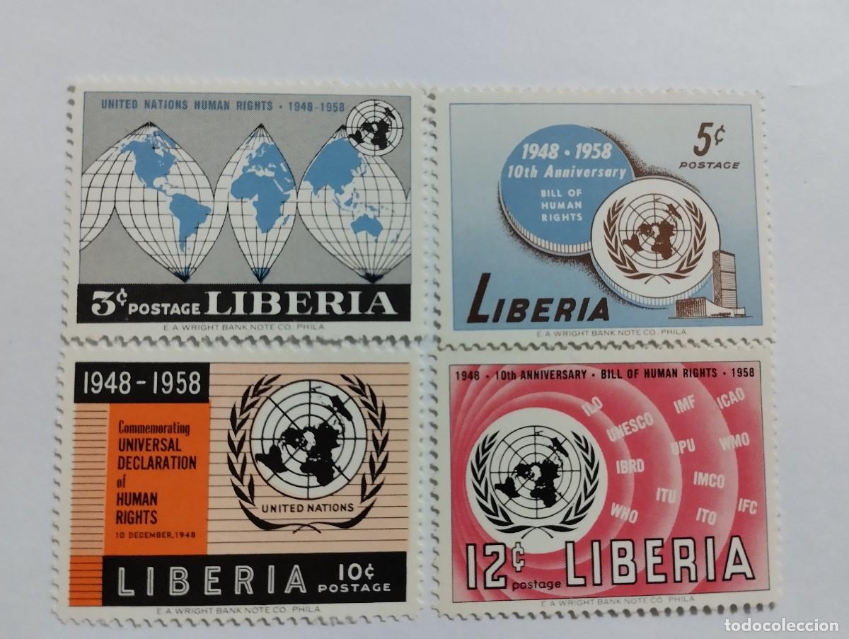 Sellos: SELLOS LIBERIA, A&Ntilde;O 1958, 10&ordm; ANIVERSARIO DE LA DECLARACI&Oacute;N UNIVERAL DE LOS DERECHOS HUMANOS.