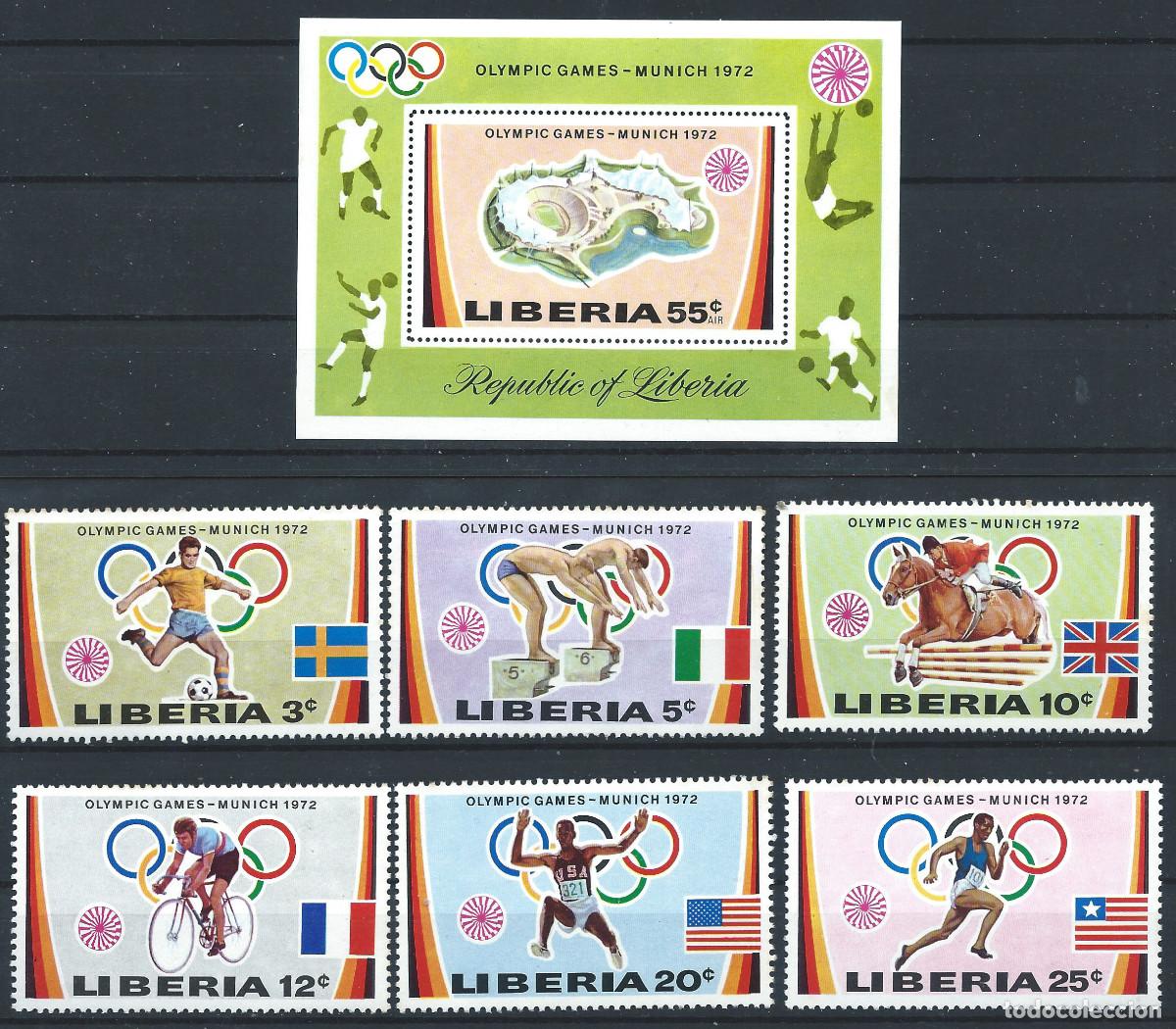 Sellos: Liberia N&deg;562/67 + Bloc 59** (MNH) 1972 - J.O de Munich