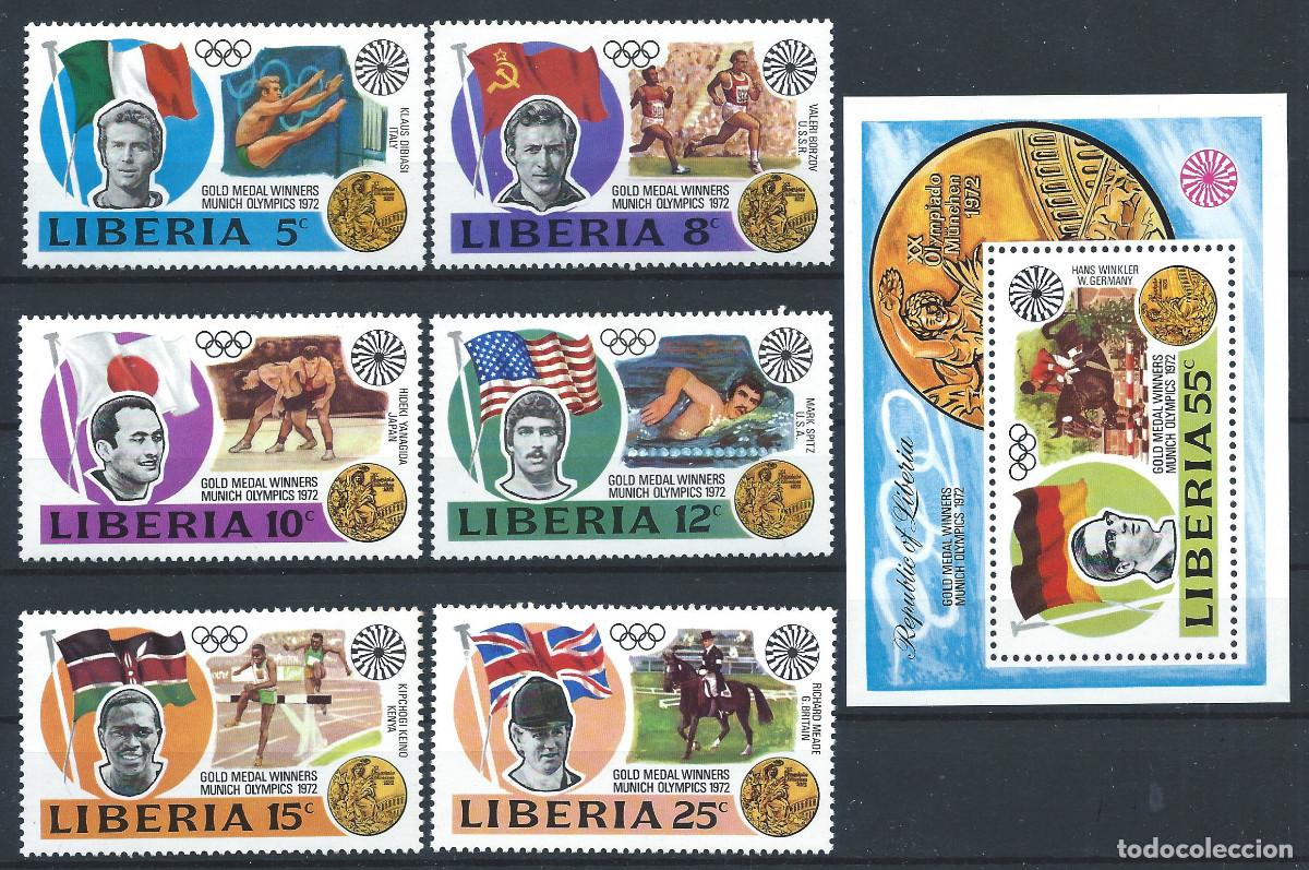 Sellos: Liberia N&deg;588/92 + Bloc 63** (MNH) 1972 - J.O de Munich