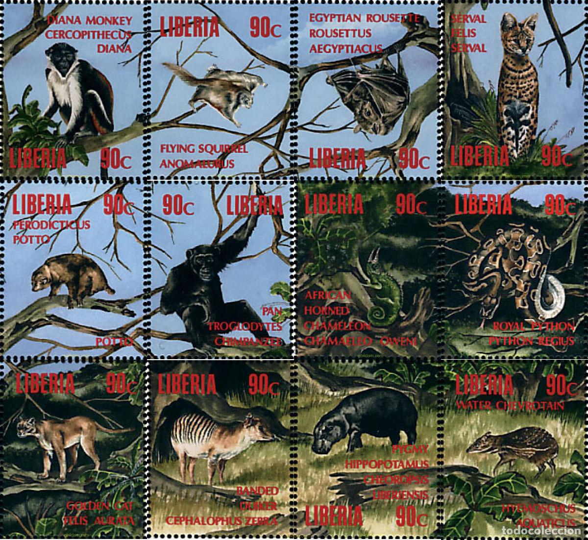 Briefmarken: 54045 MNH LIBERIA 1993 FAUNA SALVAJE