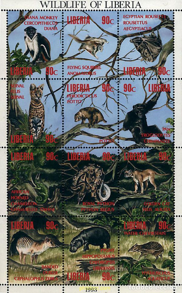 Briefmarken: 314758 MNH LIBERIA 1993 FAUNA SALVAJE