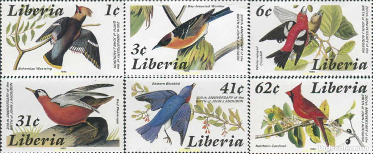Sellos: 31840 MNH LIBERIA 1985 BICENTENARIO DEL NACIMIENTO DEL ORNITOLOGO J.J. AUDUBON