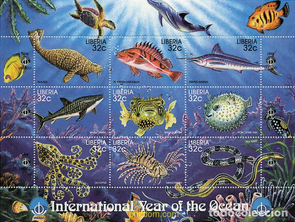 Sellos: 569875 MNH LIBERIA 1998 A&Ntilde;O INTERNACIONAL DE LOS OCEANOS