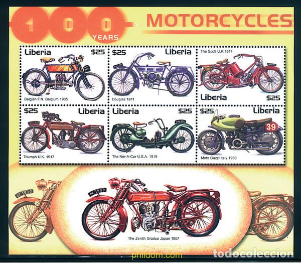 Sellos: 620863 MNH LIBERIA 2001 100 A&Ntilde;OS DE MOTOCICLETAS