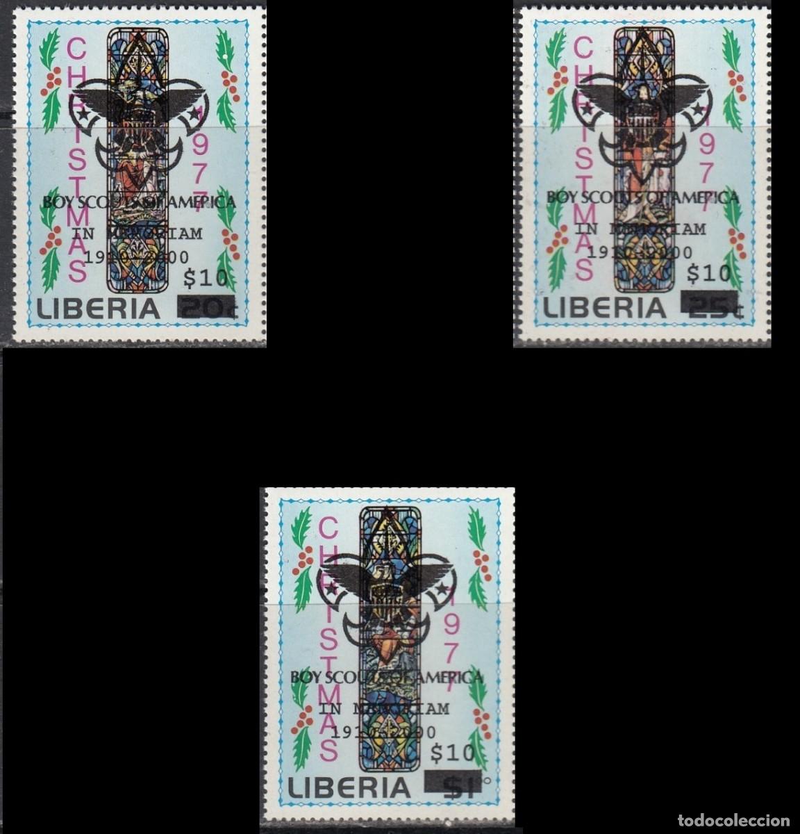 Sellos: LIBERIA 1977 SERIE 3 STAMPS MNH CHRISTMAS NAVIDAD OVERPRINTED BOY SCOUTS DE AMERICA