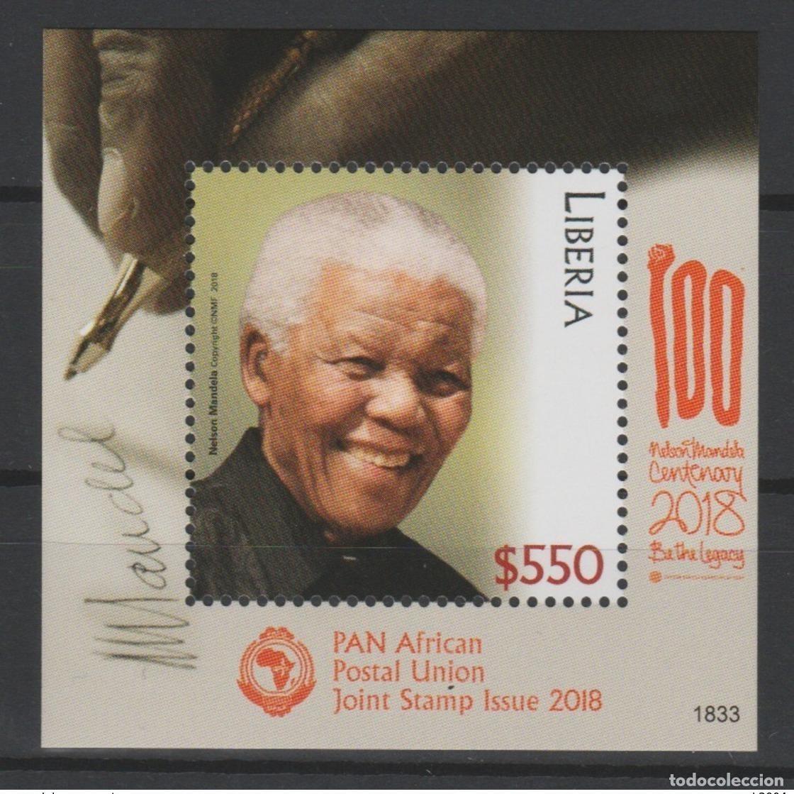 Sellos: Liberia 2018 Mi.? Edici&oacute;n conjunta S/S El correo panafricano Nelson Mandela 100 a&ntilde;os