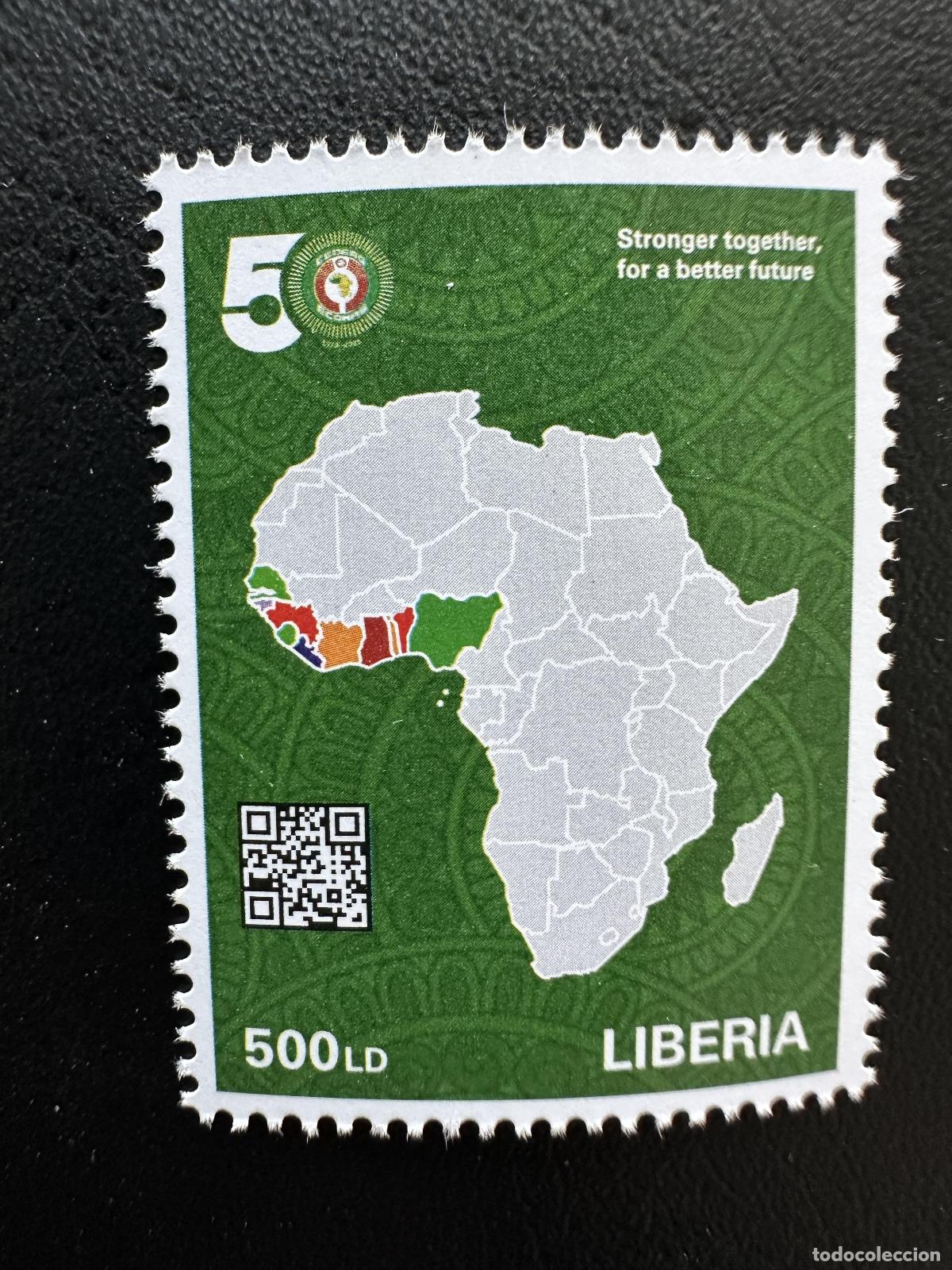 Sellos: Liberia 2026 CEDEAO 50 a&ntilde;os &Aacute;frica mapa organizaci&oacute;n regional