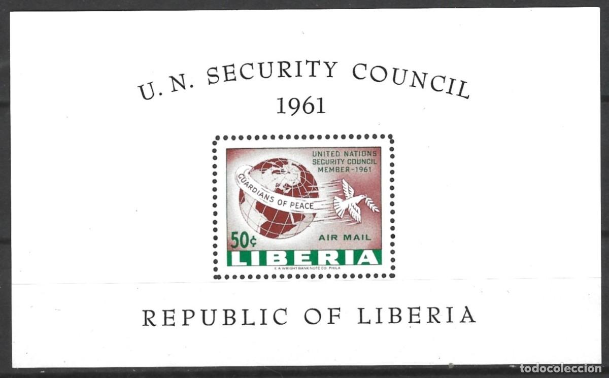 Sellos: LIBERIA - BLOQUE CORREO AEREO - NACIONES UNIDAS - CONSEJO DE SEGURIDAD DE LA U.N. - MNH