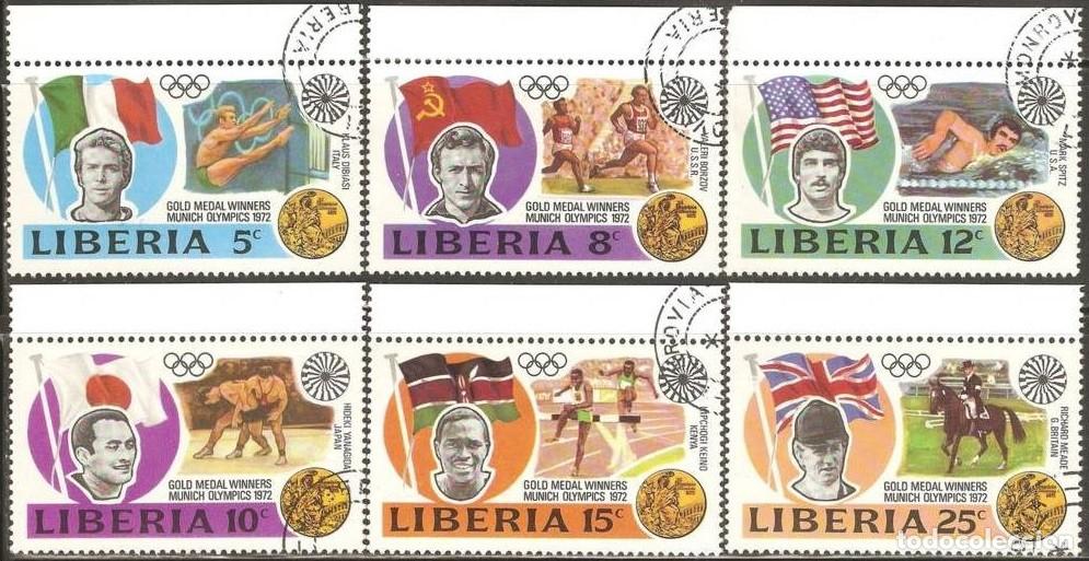 Sellos: LIBERIA 1973 SERIE 6 STAMPS USED MNH MUNICH OLYMPIC GAMES JEUX OLYMPIQUES JUEGOS OLIMPICOS DEPORTES
