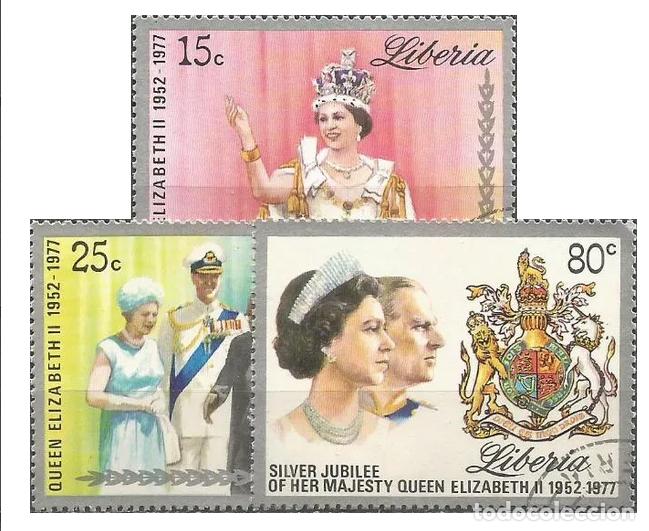 Sellos: LIBERIA 1977 SERIE 3 STAMPS USED MNH QUEEN ELIZABETH II ROYALTY REALEZA