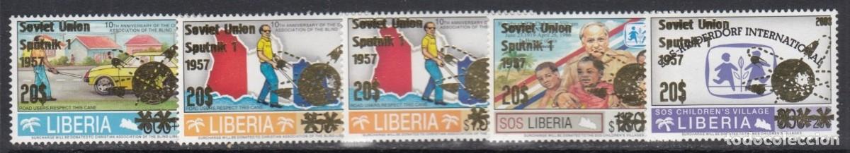 Sellos: LIBERIA 2003 5 STAMPS MNH OVERPRINTED GOLD SPUTNIK 1 ESPACIO SPACE ESPACE CAUSAS BENEFICAS SOS