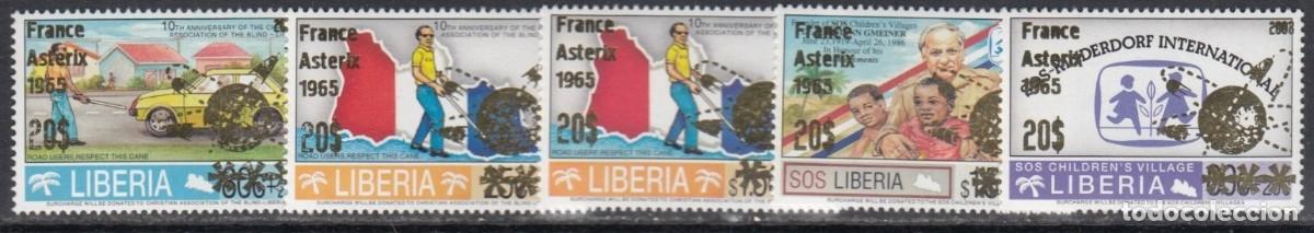 Sellos: LIBERIA 2003 5 STAMPS MNH OVERPRINTED GOLD ASTERIX CAUSAS BENEFICAS SOS