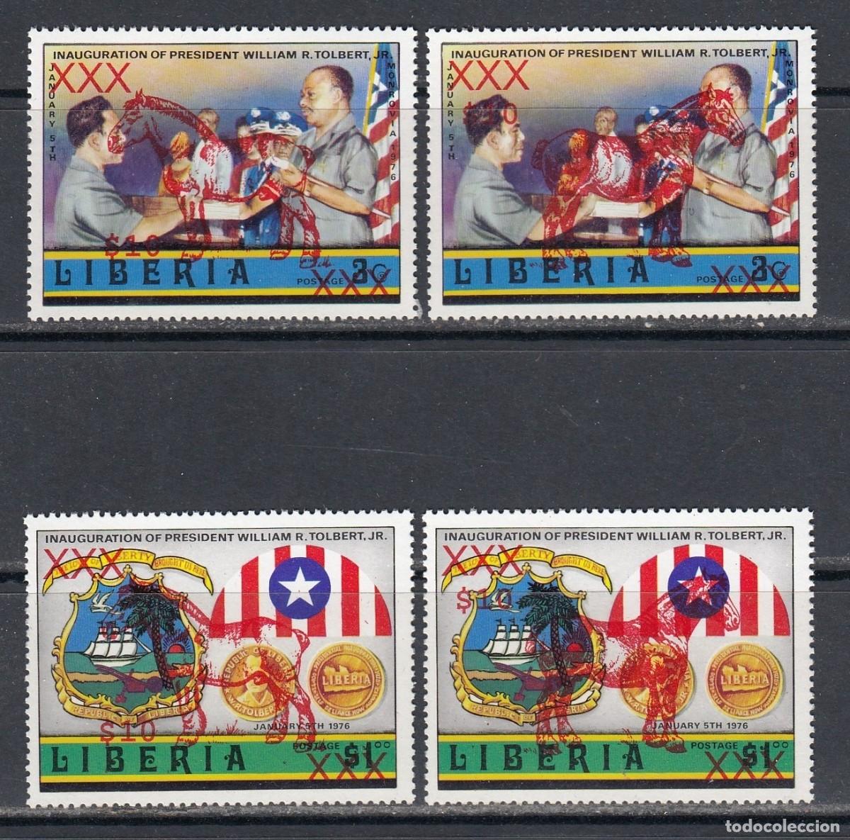 Sellos: LIBERIA 1976 4 STAMPS MNH RED OVERPRINTED CABALLOS HORSES INAUGURACION PRESIDENTE WILLIAM R. TOLBERT