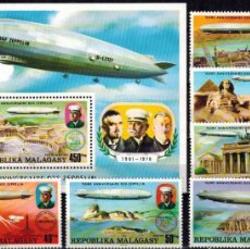 Sellos: MADAGASCAR 1976 SHEET + 6 STAMPS MNH ZEPPELINS ZEPPELIN ZEPELINES DIRIGIBLES DIRIGEABLES AVIACION. Lote 399033564