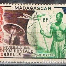 Sellos: MADAGASCAR (COLONIA FRANCESA), AEREO IVERT Nº 72 (AÑO 1949) 75 ANIVº UNIÓN POSTAL UNIVERSAL, USADO