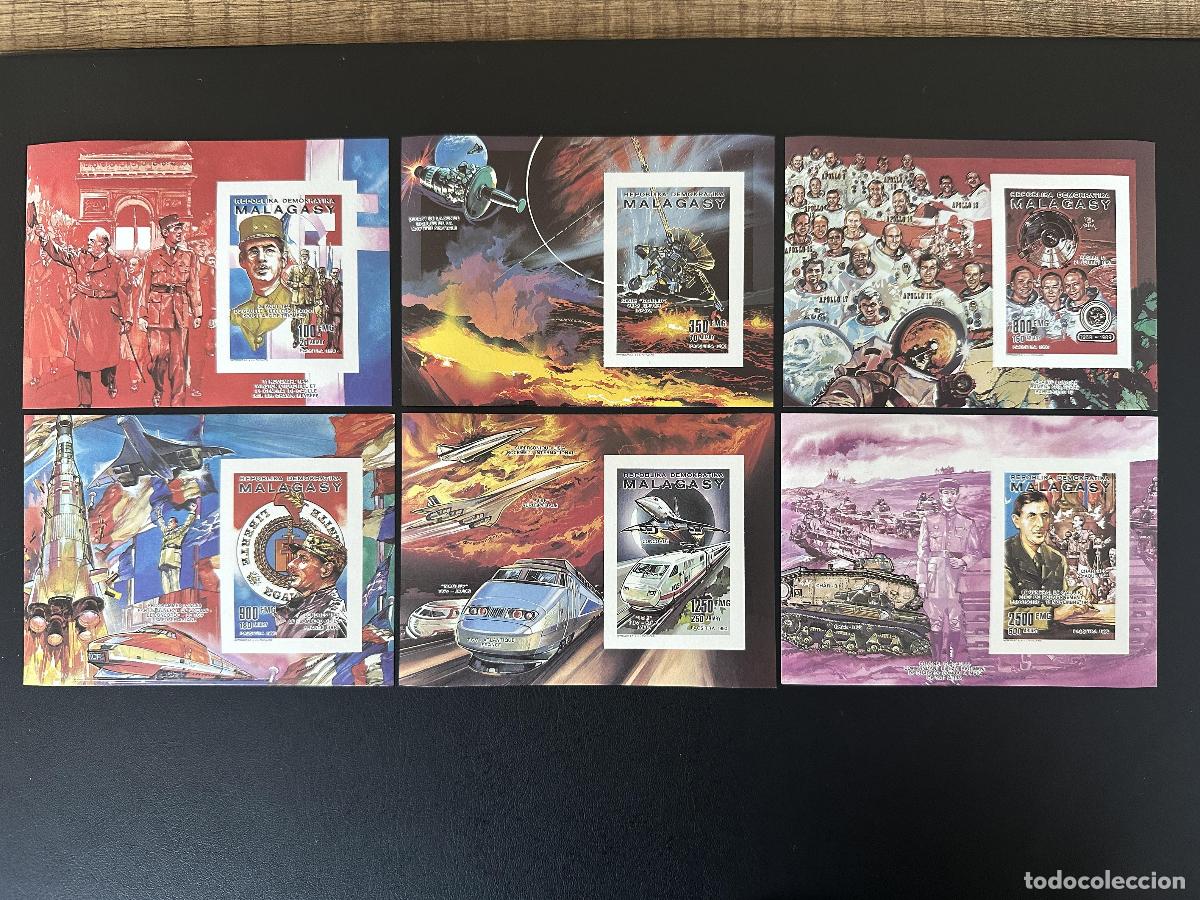 Sellos: Madagascar 1990 Mi. Bl. 148-153 ND De Gaulle Apollo Tren Concorde TGV