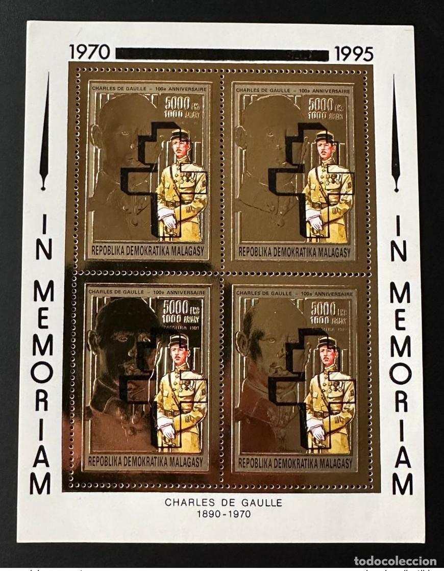 Sellos: Madagascar 1995 Mi. 1786A Hoja Gral. Charles de Gaulle 1970 sello oro