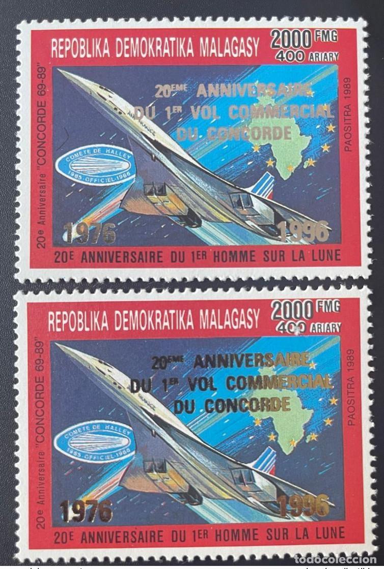 Sellos: Madagascar 1989/1996 Mi. 1803 oro y plata sobrecargado 20 a&ntilde;os primer vuelo del Concorde