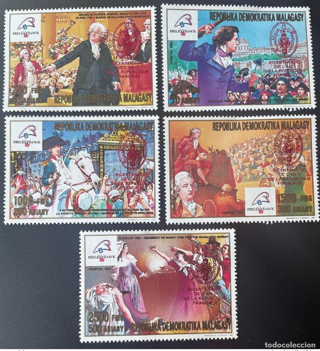 Sellos: Madagascar 1989/1993 Mi. 1552 - 1556 Revoluci&oacute;n francesa roja sobrecargada 1789