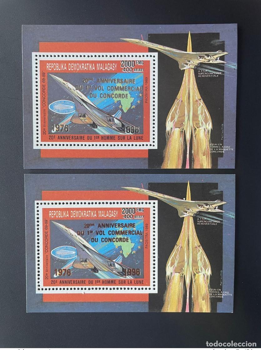 Sellos: Madagascar 1989/1996 Mi. Bl. 269 ab Or Argent Surch. 20 a&ntilde;os primer volumen del Concorde