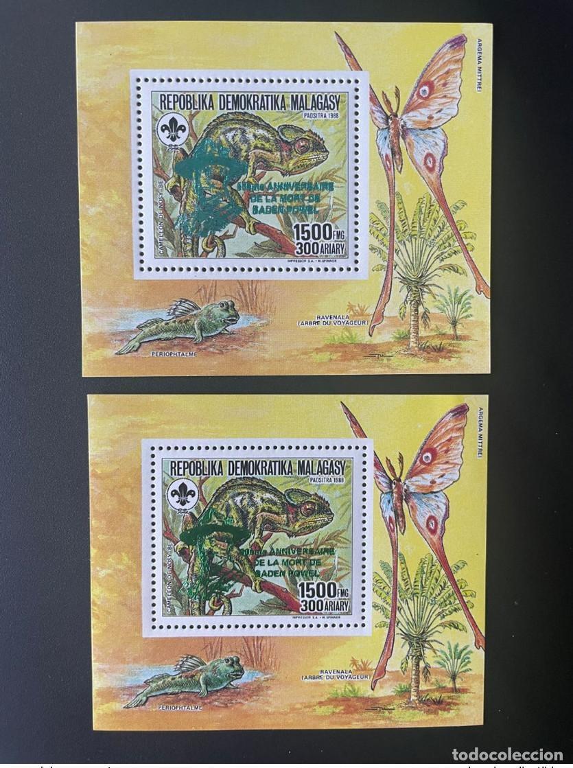 Selos: Madagascar 1993 Mi. Bl. 212A AB Supercharged Scouts Baden-Powell Cameleon Wildlife