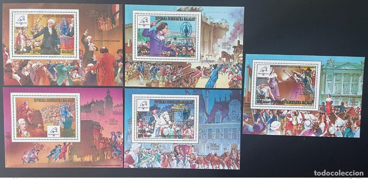 Selos: Madagascar 1989/1993 Mi. Bl. 230 - 234 Blue Surch. Revoluci&oacute;n francesa de 1789