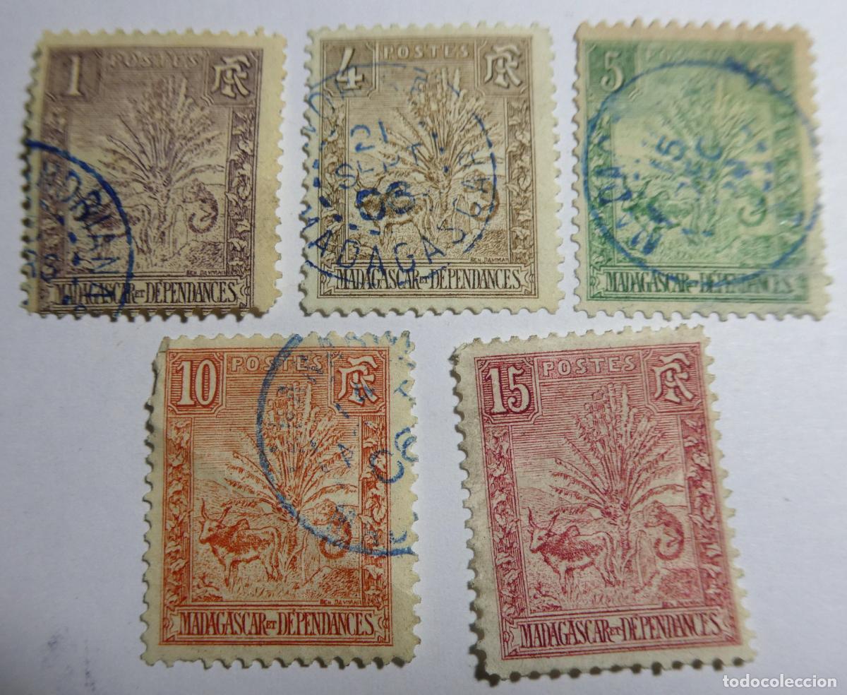 Sellos: 5 sellos de colonias Francesas Madagascar 1903 - Ceb&uacute; y el &rdquo;&aacute;rbol del viajero&rdquo;