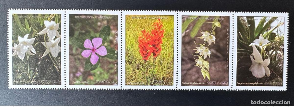 Sellos: Madagascar 2021/2022 Mi. 2746 - 2750 Franja de 5 franjas Flores end&eacute;micas Flora