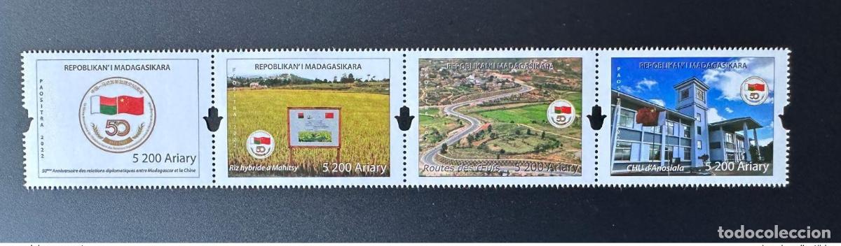 Sellos: Madagascar 2022 Mi. 2751 - 2754 50 a&ntilde;os de relaciones diplom&aacute;ticas China Rice CHU