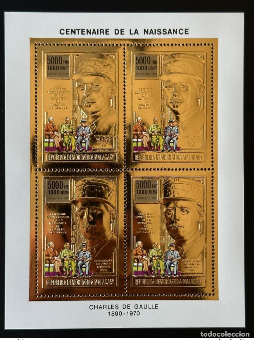 Sellos: Madagascar 1990 Mi. 1298A Folleto Klb General Charles De Gaulle 100 a&ntilde;os oro