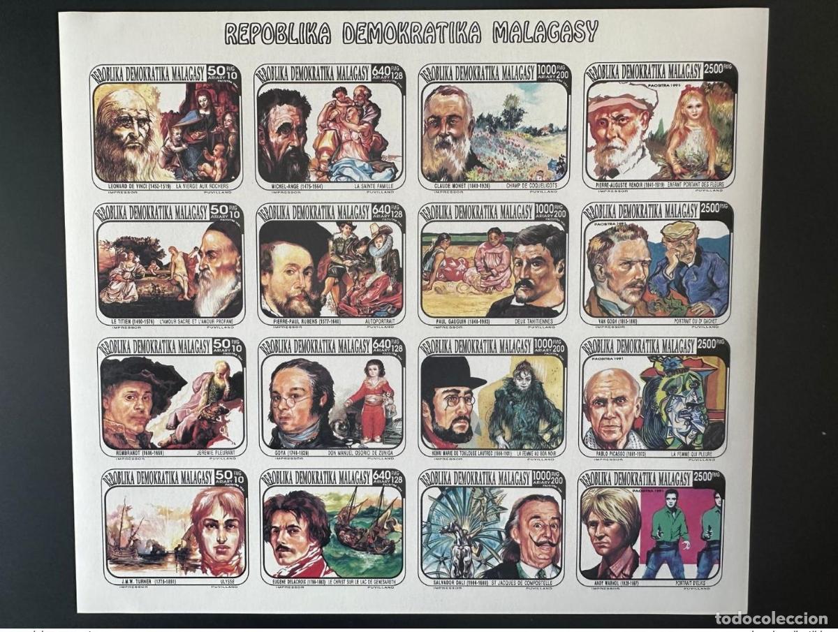 Sellos: Madagascar 1991/1993 Mi. 1494 - 1509 IMPERF ND Sheet Art Vinci Monet Renoir
