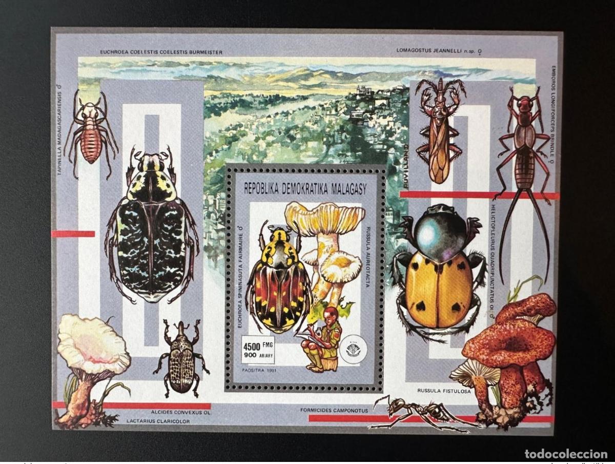 Sellos: Madagascar 1991 Mi. Bl. 158 Baden-Powell Scouting Jamboree: hongos e insectos