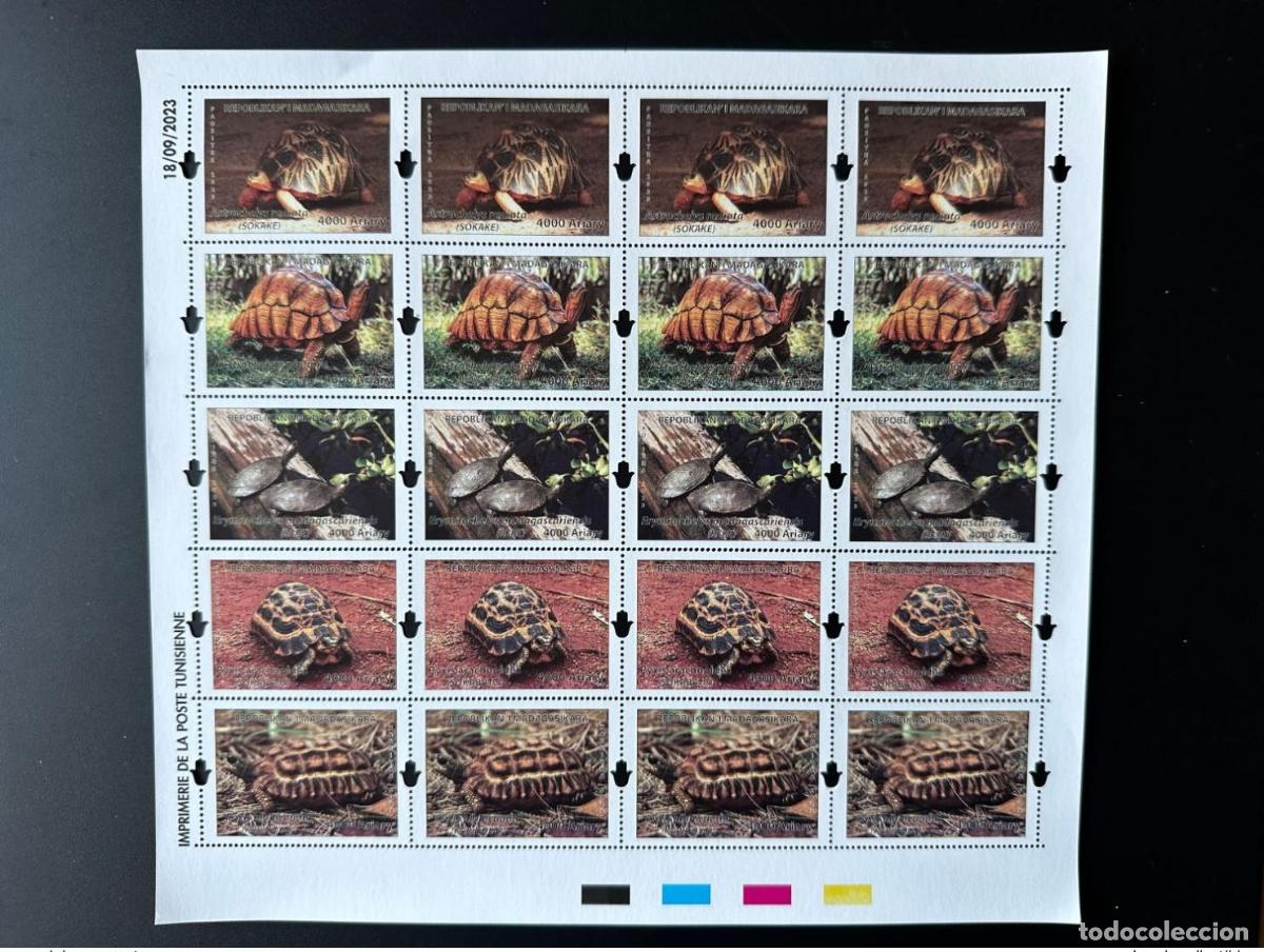 Sellos: Madagascar 2023 Mi.? Tabla: Tortugas end&eacute;micas fauna reptiles.