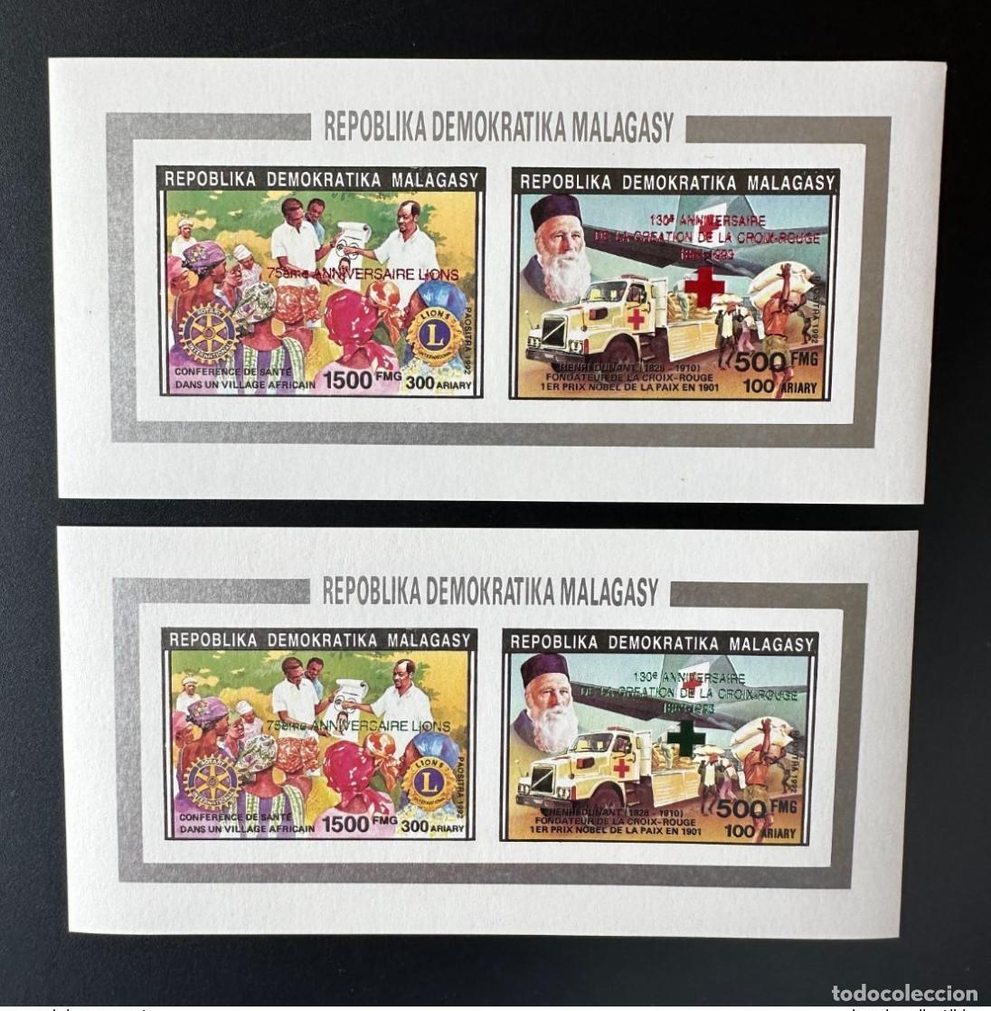 Sellos: Madagascar 1993 Mi. Bl. 1560 ND IMPERF Cruz Roja Verde Henri Dunant