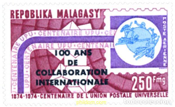 Sellos: 262387 MNH MADAGASCAR 1974 100 A&Ntilde;OS DE COLABORACION INTERNACIONAL