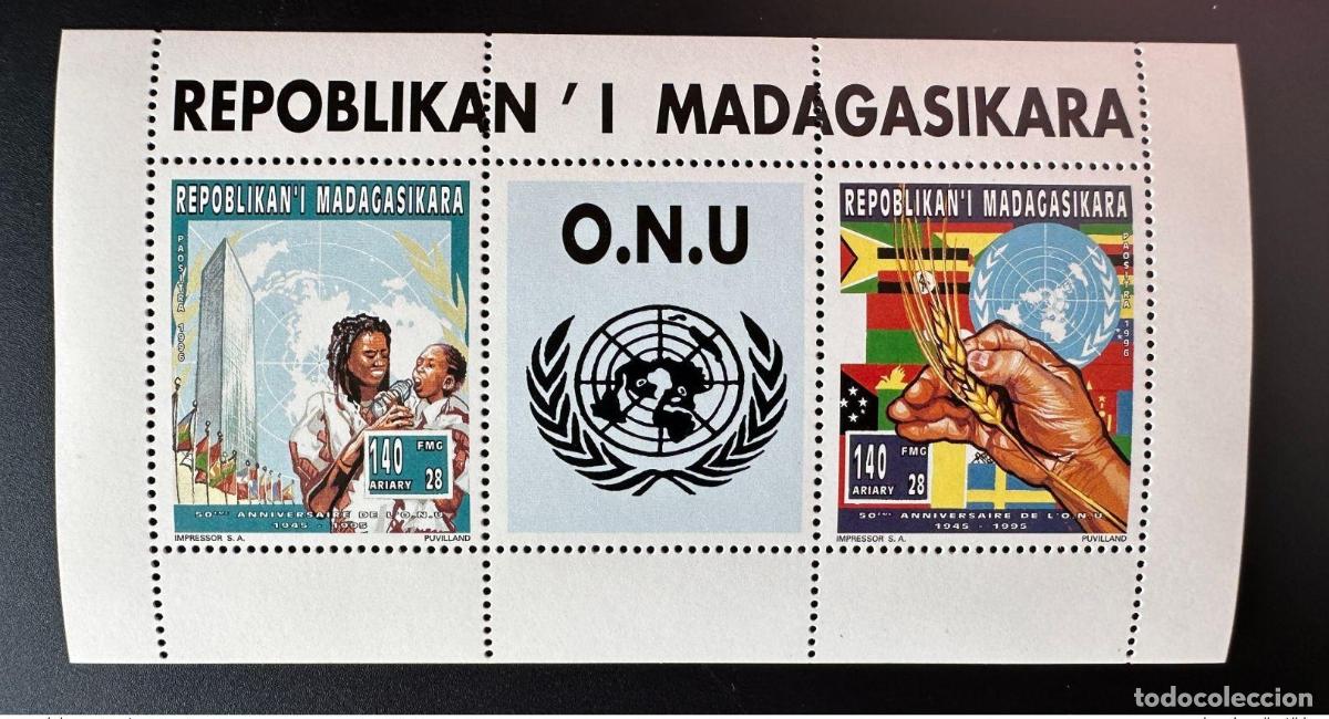 Stamps: Madagascar 1996 Mi. 1805 - 1806 A Klb M/S hoja Naciones Unidas ONU 50 a&ntilde;os