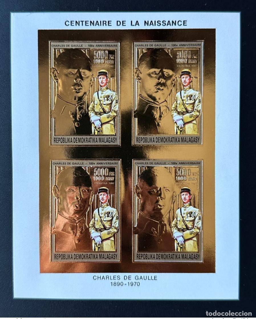 Sellos: Madagascar 1990 Mi. 1297B ND IMPERF General Charles de Gaulle Hoja oro
