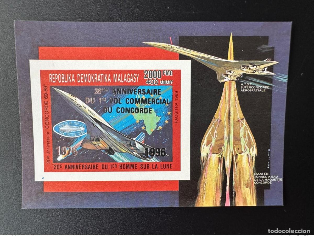 Sellos: Madagascar 1989/1996 Mi. Bl. 269 a B ND Silver Ovpt primer vuelo del Concorde Avion