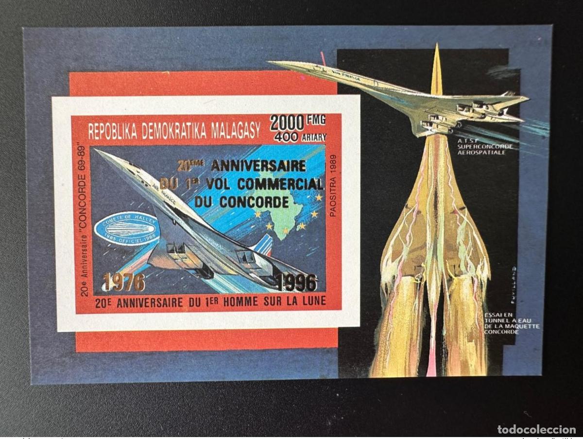 Sellos: Madagascar 1989/1996 Mi. Bl. 269 B ND Gold Ovpt primer vuelo del Concorde Avion