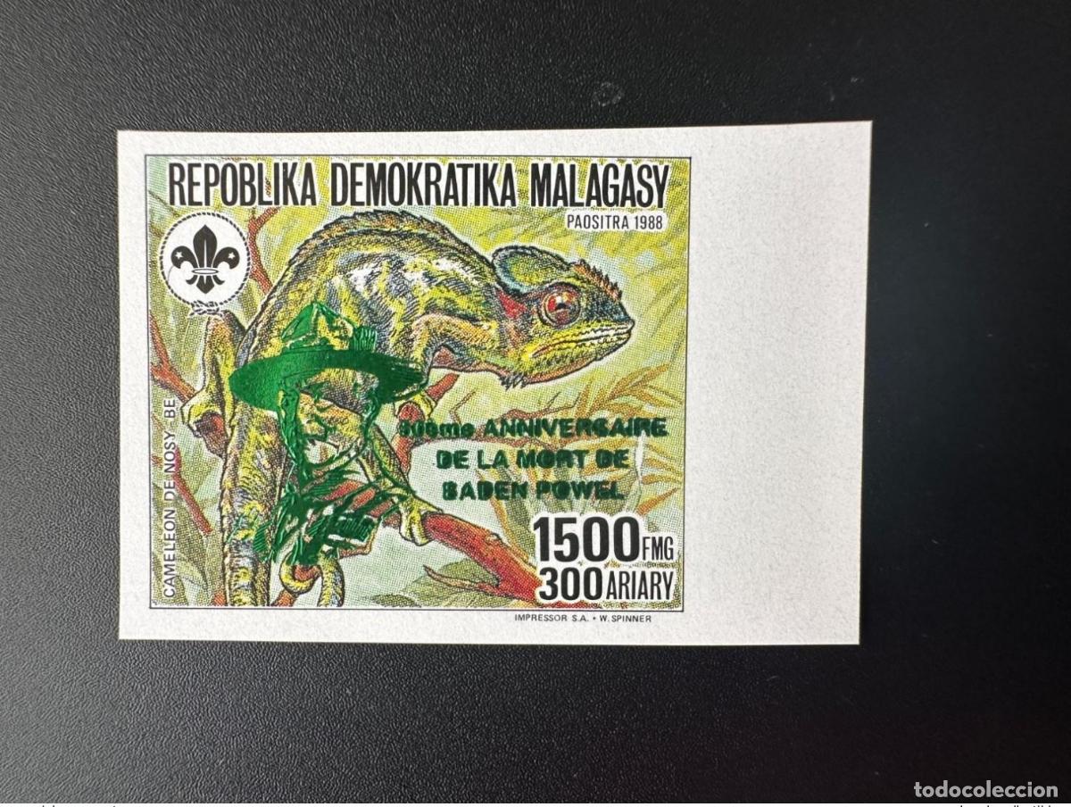 Sellos: Madagascar 1993 Min. 1535B por los exploradores del Ovato Verde Baden-Powell camaleones y fauna