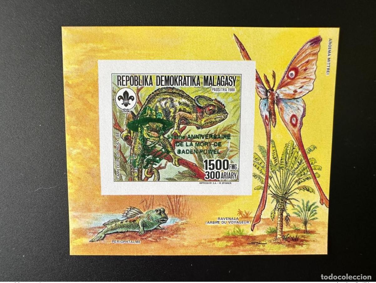 Sellos: Madagascar 1993 Mi. Bl. 212B de los exploradores del Ovato Verde camaleones Baden-Powell