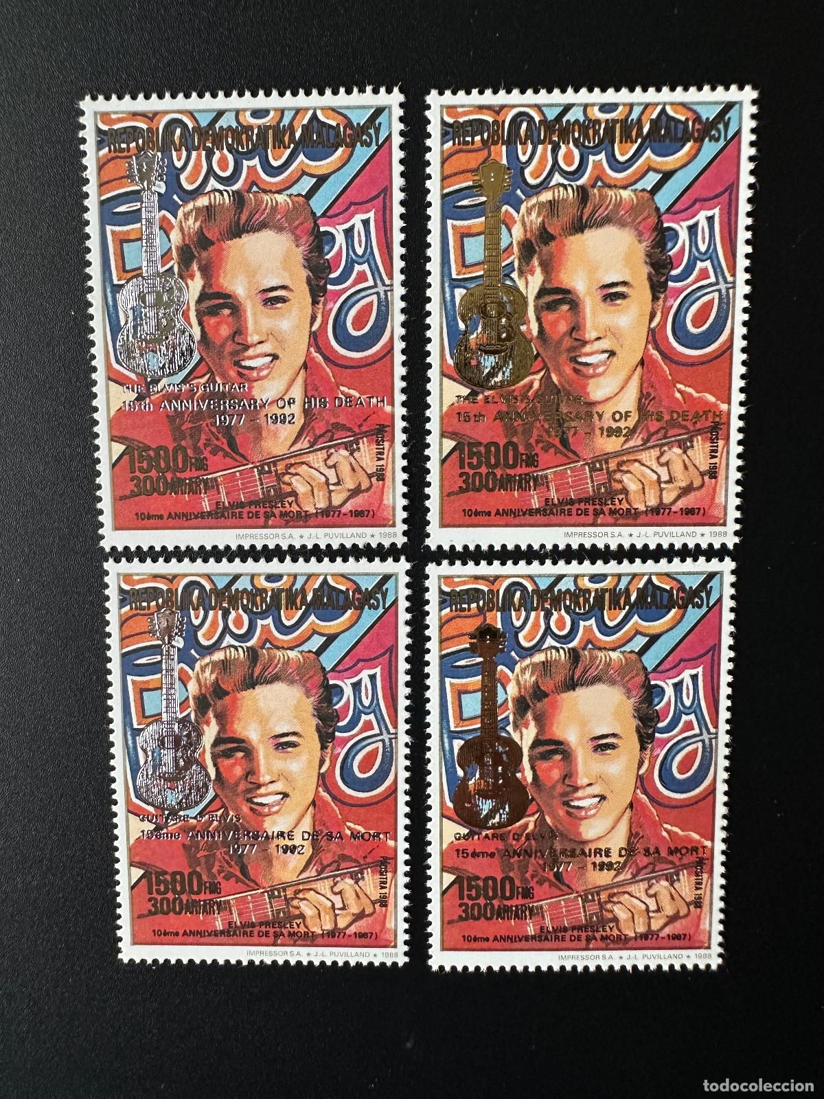 Sellos: Madagascar 1993 enero de 1561 Iab IIab oro plata ovot m&uacute;sica Elvis Presley muerte