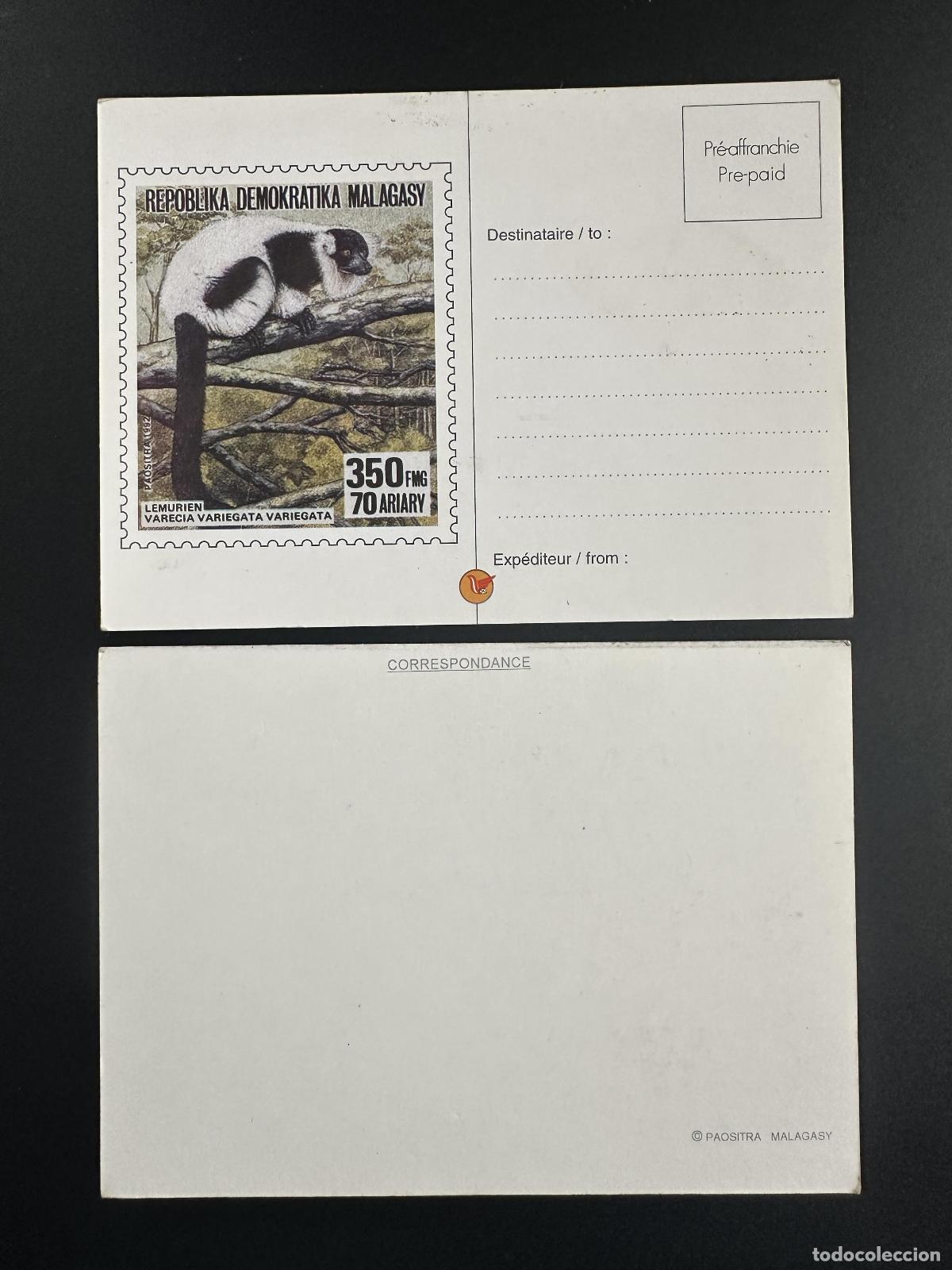 Sellos: &iquest;Madagascar 1993? YT CP 14 Complete Postal Lemur Varecia Variegata Fauna