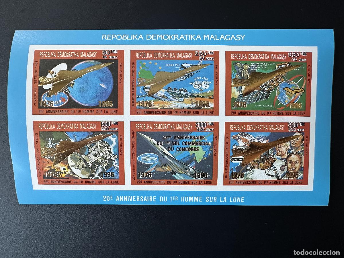 Sellos: Madagascar 1989/1996 Mi. 1799b B 1804b Klb ND Avi&oacute;n Concorde con sobreimpresi&oacute;n dorada