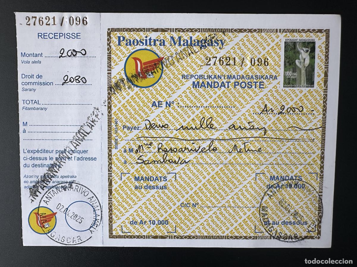 Sellos: Madagascar Mi. 2590 Warrant post fauna entera de l&eacute;mures Propithecus Paositra