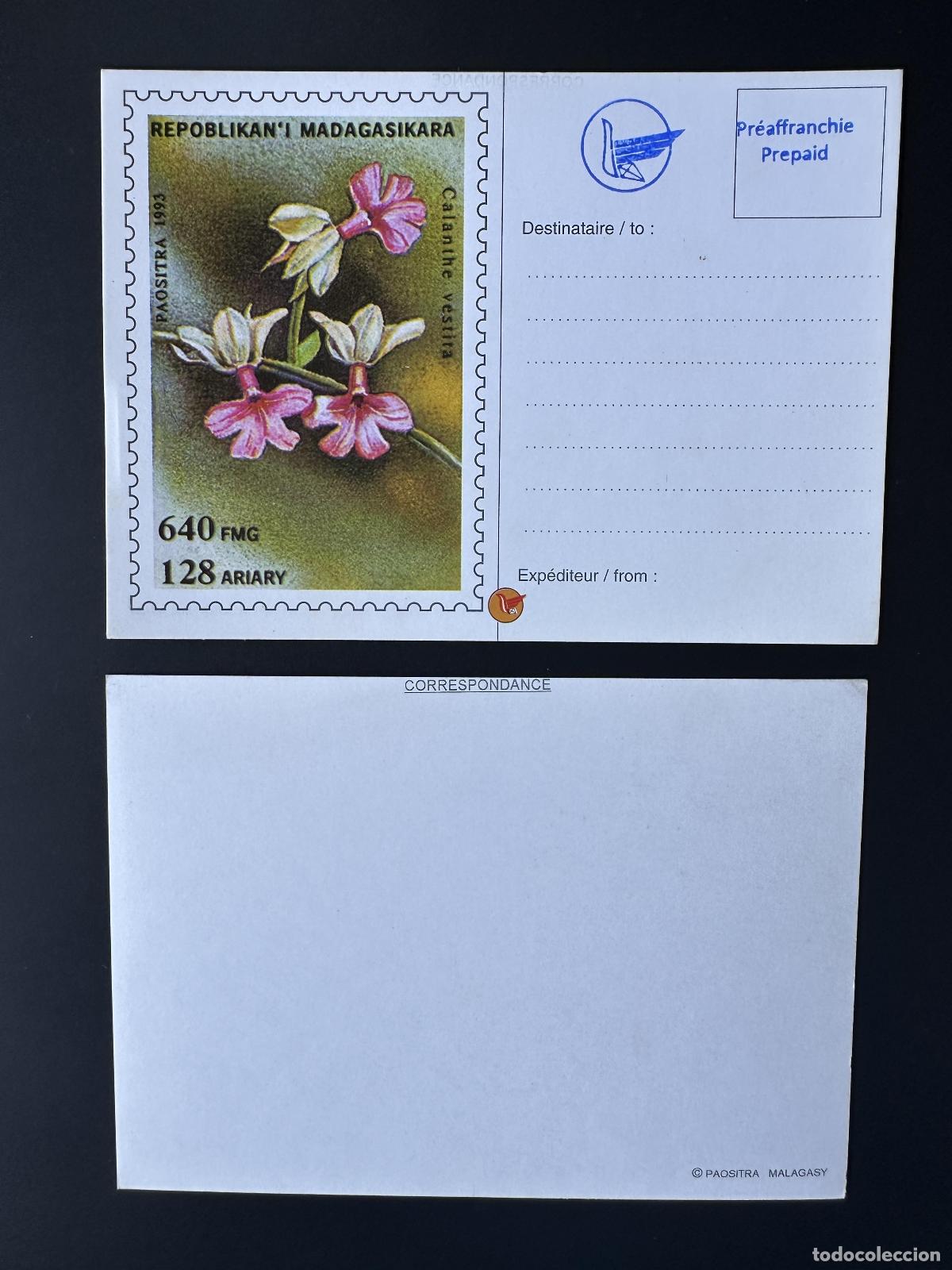 Sellos: &iquest;Madagascar 1993? Min. 1575 sobrecarga local papeler&iacute;a postal entera Orchid&eacute;e